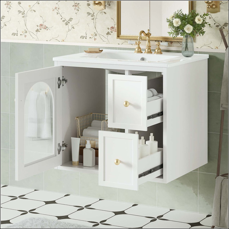 Meuble-lavabo mural 24 po avec rangement en verre