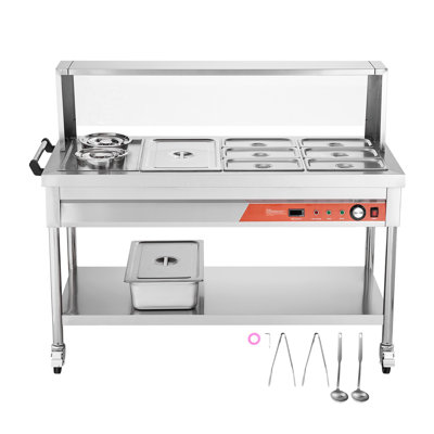Commercial Stainless Steel Electric Steam Table with 8 Pans & 2 Pots - Heavy Duty Food Warmer Buffet Station