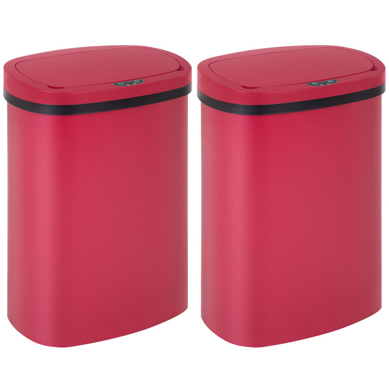 Red Brushed Plastic Touchless Rectangular Kitchen Trash Can