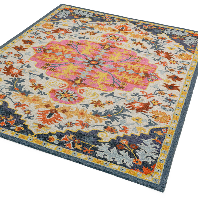 Adcox Hand Tufted Wool Blue/Pink/Grey Rug, Rectangle 200 x 290cm