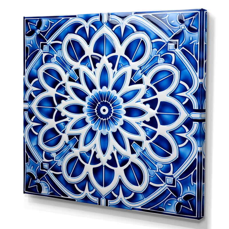 Carreaux marocains blancs et bleus - Impression sur toile géométrique abstraite, H 30 po x l 30 po x P 1,5 po