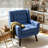 Jaqueze Upholstered Blue Linen Blend Tufted Wide Back Armchair with Solid Wood Legs-1410205032