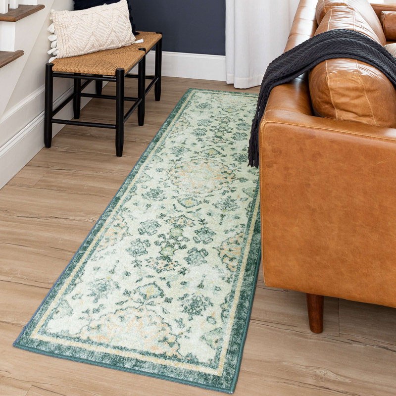 Tapis bleu clair Bungalow Rose Jenson, Tapis de couloir 2 pi x 8 pi
