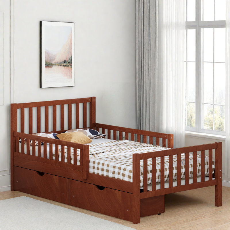 Lit plateforme avec garde-corps et 2 tiroirs de rangement, Simple