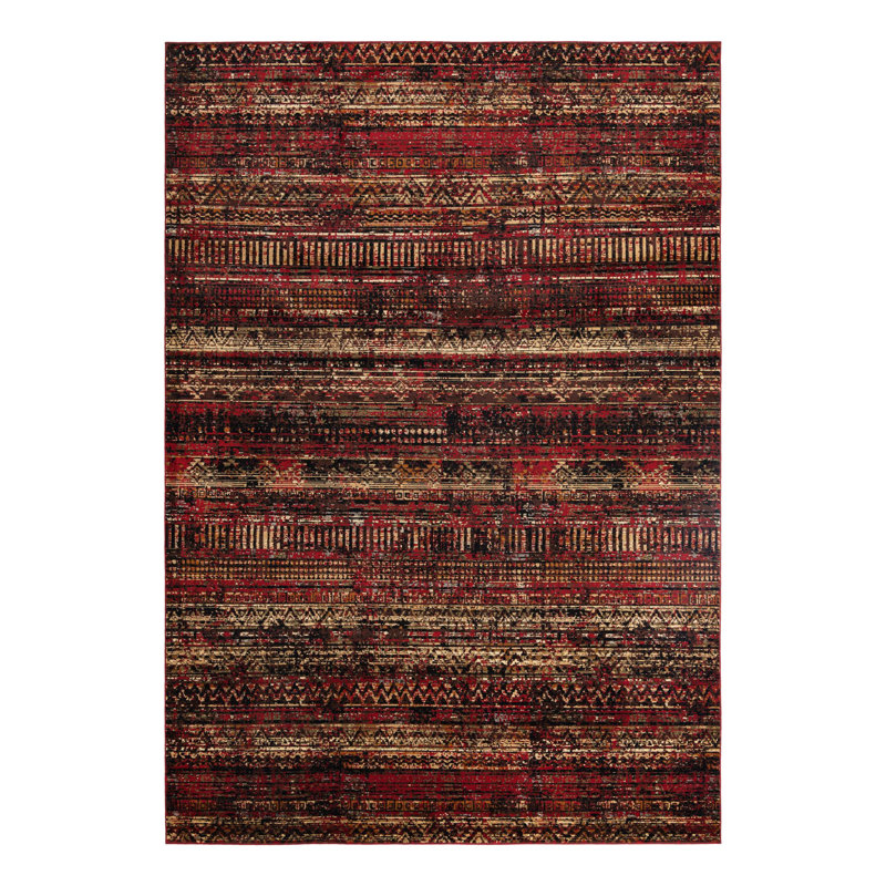 Tapis géométrique bourgogne / brun / noir Blakely, Rectangle 10 pi x 14 pi 1 po