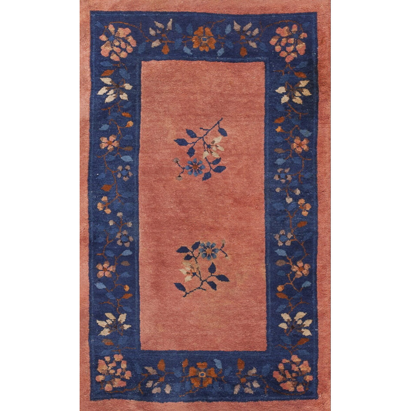Tapis corail / saumon rose antique en laine noué à la main 1925