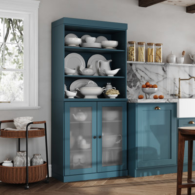 100% Solid Wood 32" Pantry Cabinet with Frosted Glass Doors and Adjustable Shelves