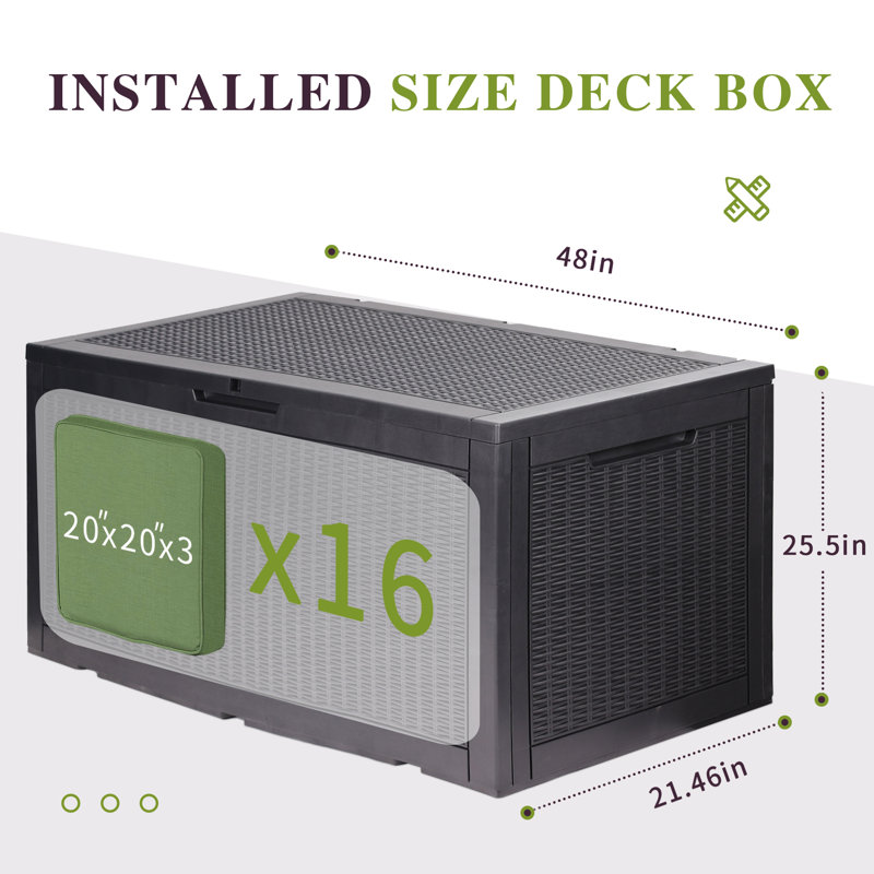 FRUITEAM 100 Gallons Gallon Water Resistant Resin Lockable Deck Box in Dark Gray