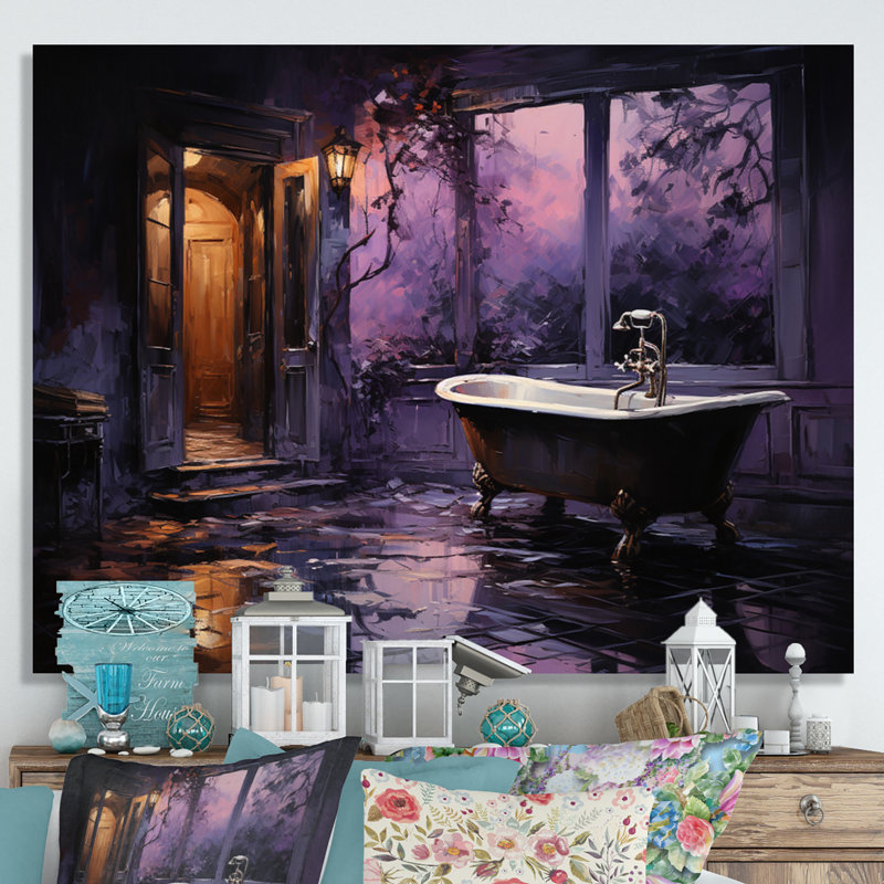 «Bathroom Midnight Serenade» - Art mural de salle de bain, H 34 po x l 44 po x P 1,5 po, Toile tendue