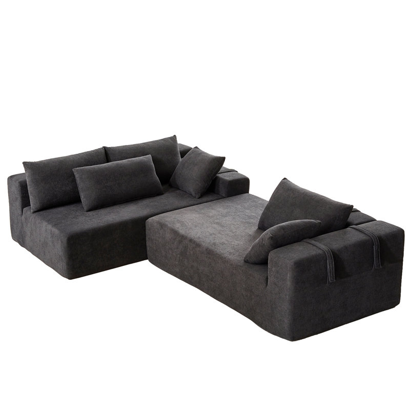 Ensemble de canapé modulaire rembourré Chenille, ensemble de canapé modulaire en L 108 po avec 6 coussins, canapé-lit combiné gratuit pour le salon, la chambre à coucher (méridienne gauche)