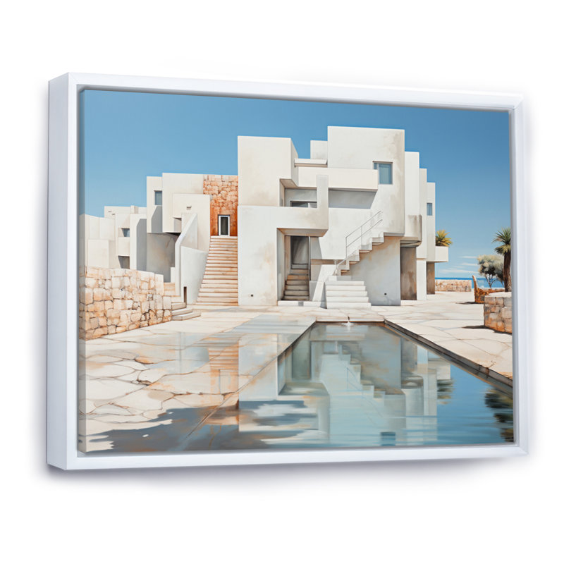 White Canal, passage minimaliste simpliste I - impression, Cadre flottant blanc, H 24 po x l 32 po x P 1 po