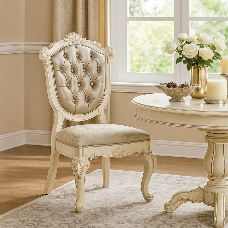 Ensemble de 2 chaises d'appoint Cheny, similicuir, beige perle baroque