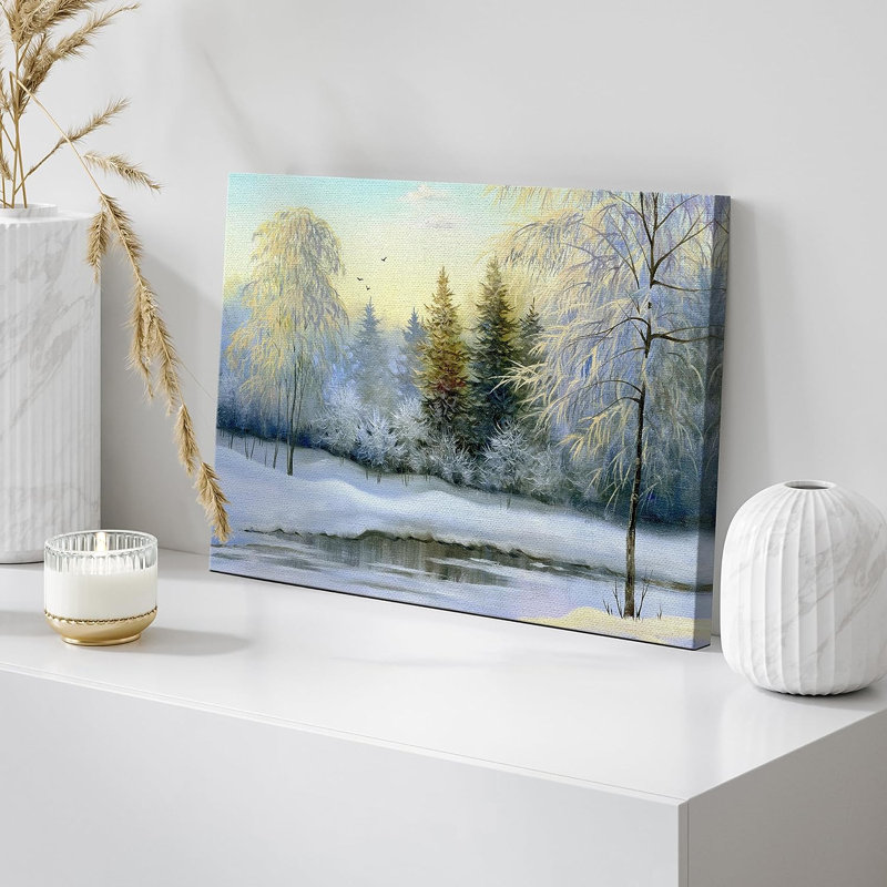 Winter Forest Landscape Canvas Print in Blue and White