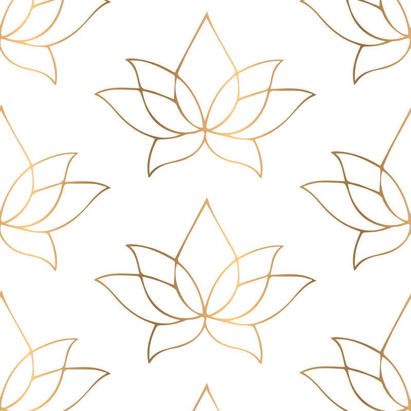 Lotus Lines 10' L x 24" W Wallpaper Roll, Golden, Paper, Non-pasted