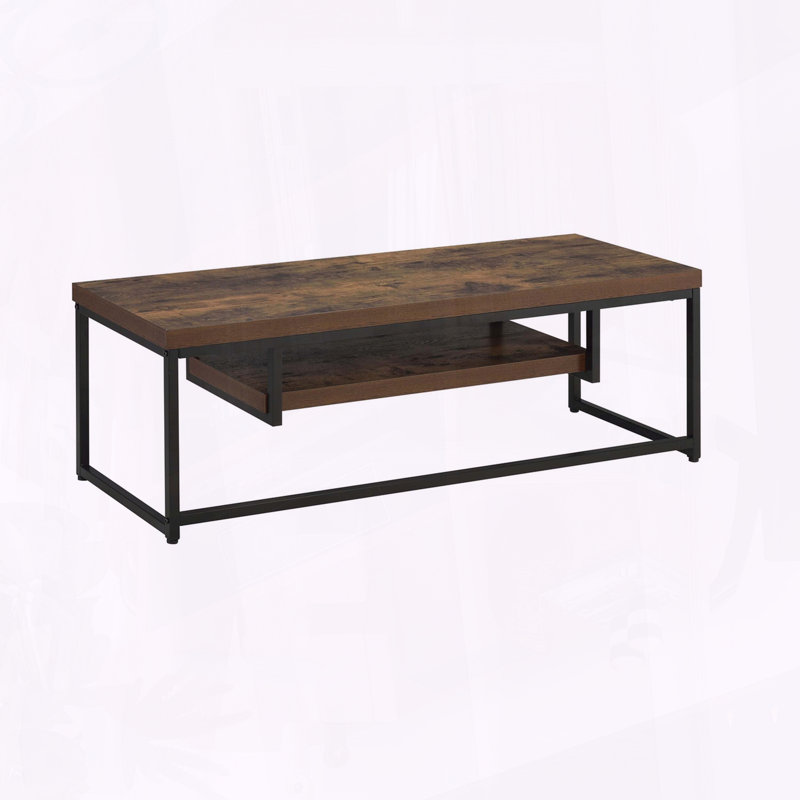 Meuble télé avec tablette ouverte en chêne vieilli et noir, H 16 po x L 47 po x l 16 po, Noir/chêne