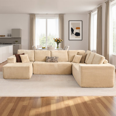 Vivelle 4-piece Modular Sectional Floor Sofa In Plush Corduroy, No Assembly Needed, Cloud Couch For Living Room by Everly Quinn