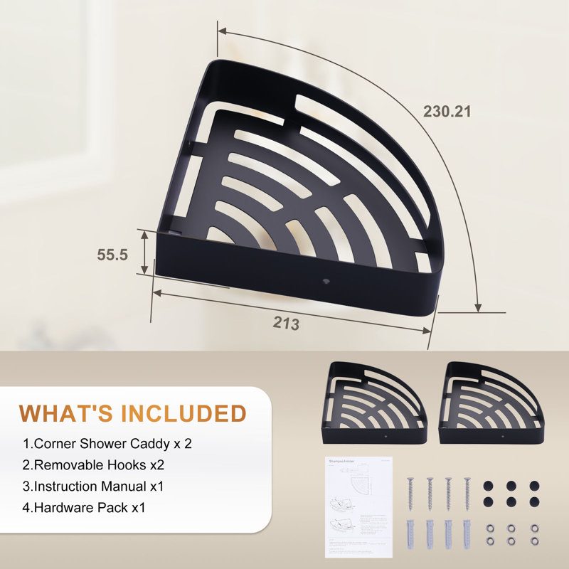 Stainless Steel Corner Shower Caddy, Wall-Mounted Triangular Shower Basket 2 Pack, Matte Black