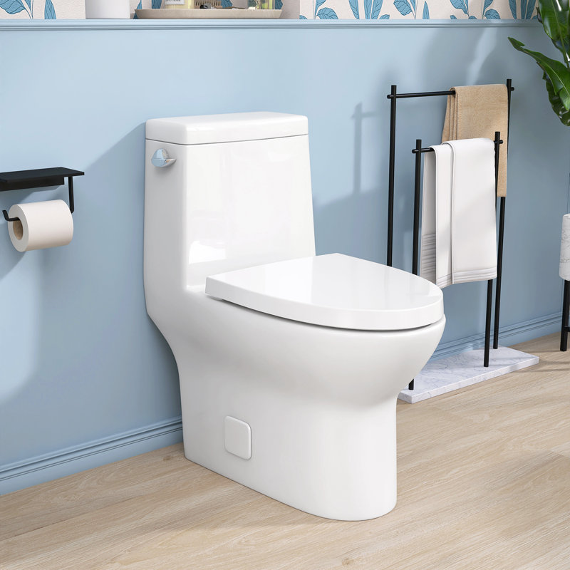 18" W ADA Compliant One-Piece Ceramic Toilet Single Full Flush Toilet Soft Close White Toilet with Comfort Chair Height Seat
