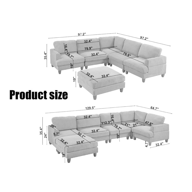 Canapé modulaire Yasim, Chenille gris pâle