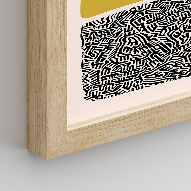 «Mid-Century Modern 1980s», reproduction géométrique encadrée de 4 pièces, H 14 po x l 11 po x P 1 po, Encadré naturel