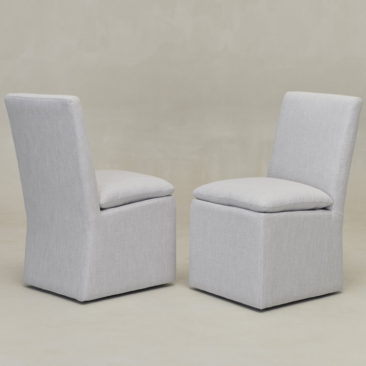 Keaton 21" Wide Modern No Assembly Upholstered Linen Side Dining Chair with Casters