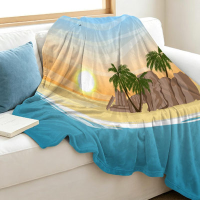 Blue Ultra Soft Flannel Fleece Throw Blanket,Tropical Single-Sided Print