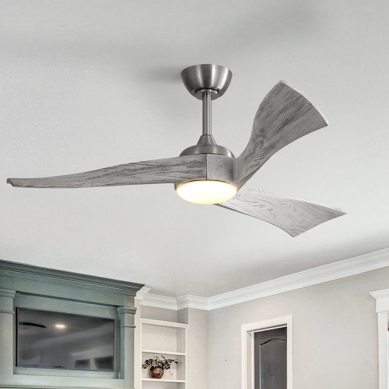 Ventilateur de plafond de 52 po de largeur avec lumière DEL et télécommande, Nickel brossé avec pales gris