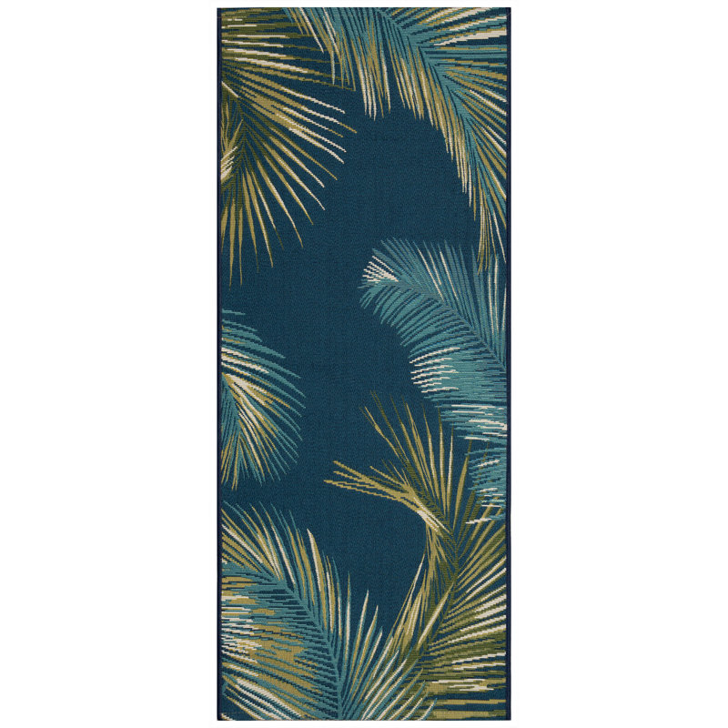Tapis intérieur / extérieur Bay Isle Home ™ Asenet Palm Border, Tapis de couloir 1 pi 11 po x 4 pi 11 po