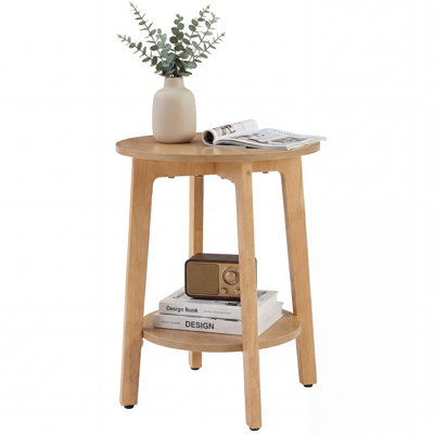 2-Tier Round Side Table with Tapered Legs, Small End Table for Living Room, Bedroom