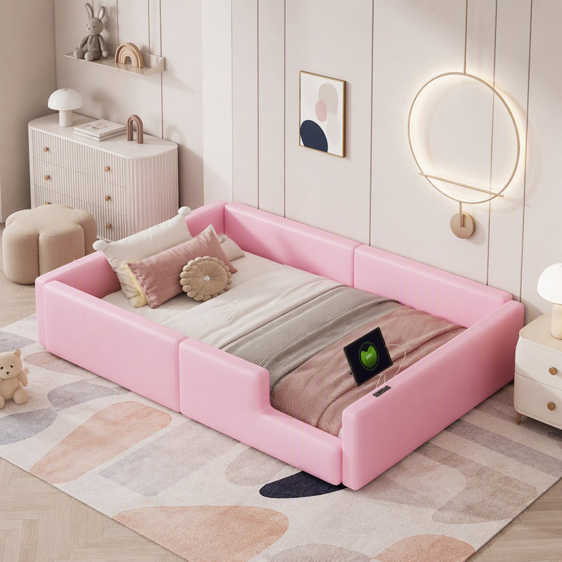 Twin Size Upholstered Platform Bed, Pink