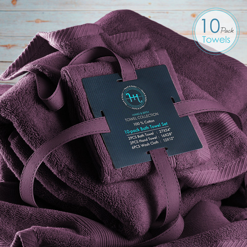 Danni-Lee Ultra Soft and Absorbent 10 Piece 100% Cotton Towel Set., Purple Eggplant