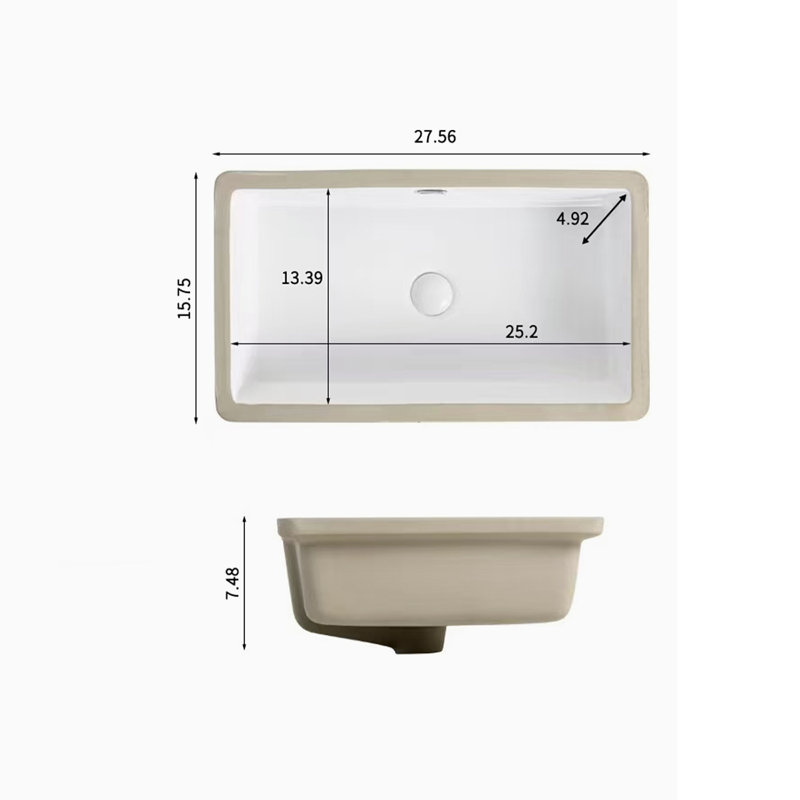 Lavabo de salle de bain encastrable en céramique blanche avec trop-plein 27,56 po Topcraft