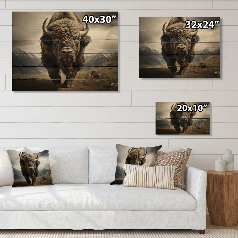 Bison Protrait III sur bois, H 30 po x l 40 po x P 0,78 po