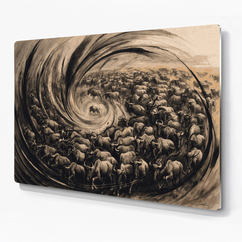 Faune, gnou, art mural gris en métal, H 11 po x l 14 po