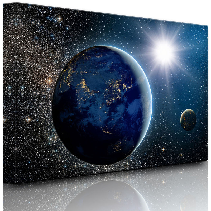 Earth In Space by No - Wrapped Canvas Print, 70cm H x 100cm W x 4.5cm D, With lighting