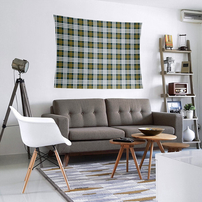 Tapisserie en microfibre de luxe Tampa Bay, H 88 po x l 104 po, Vert foncé / or / blanc