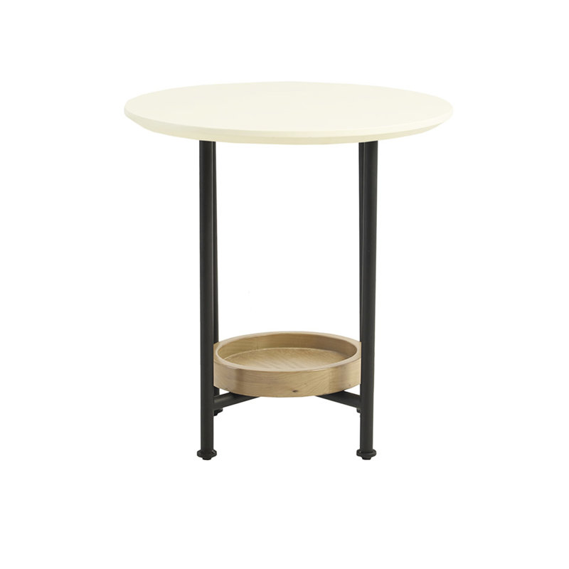 Table de bout ovale à plateau blanc et tablette naturelle, base en métal, décorez votre table de salon en couleurs, ajoutant de l'élégance à la pièce