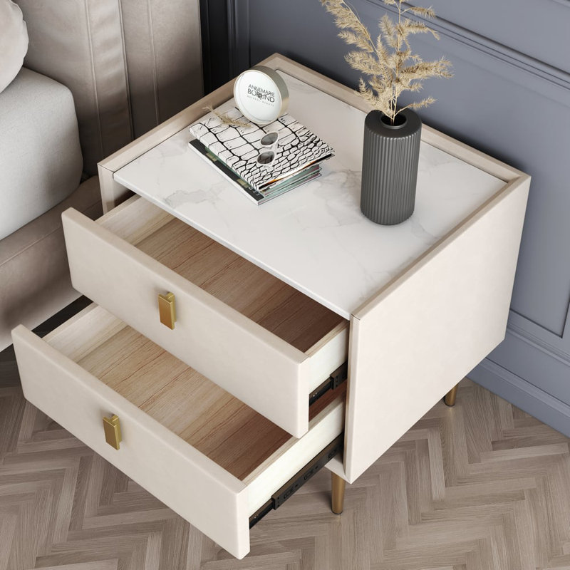 Bhanwari 45cm W Faux Leather Bedside Table