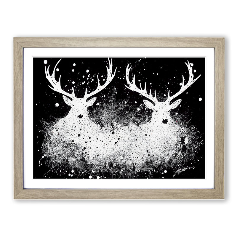 Two Stags Vol.2 Abstract - Single Picture Frame Painting, 46cm H x 64cm W x 2cm D, Oak Framed