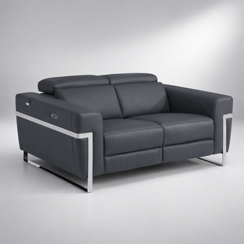 Causeuse en cuir italien de qualité supérieure avec fauteuil inclinable Global United, Cuir blanc