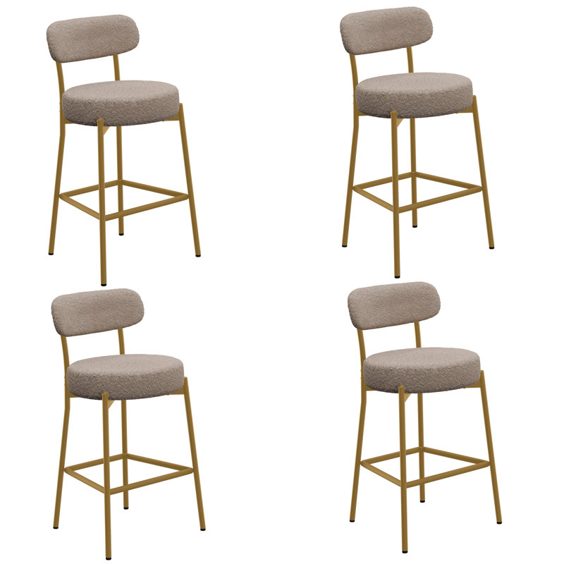 Bar Stools Set Of 4, Counter Height Bar Stools With Back And Metal Legs, High Top Island Chairs With Footrest, Sherpa Tall Kitchen Housel Boucle