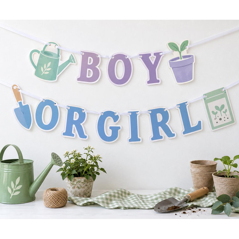 Bannière « Petite Pousse » pour révélation du sexe, guirlande botanique garçon ou fille, décoration de semis lilas, bleu et menthe