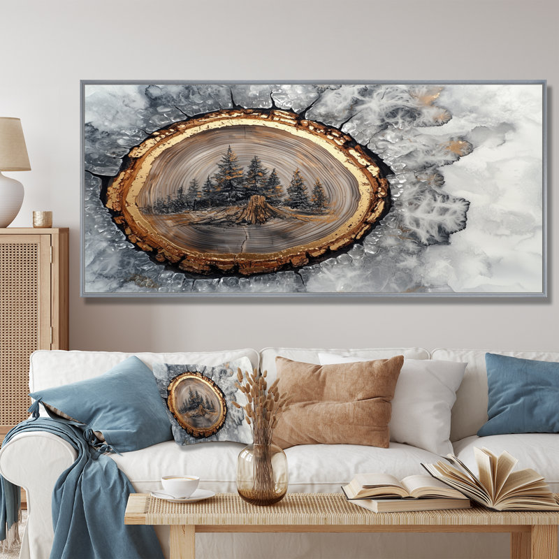 «Crystal Forest Lansdcape Wood Slide», art mural sur toile forêt, H 28 po x l 60 po, Cadre flottant, Argent argent