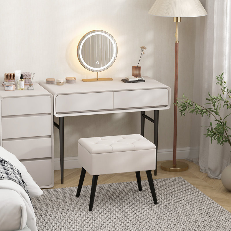 52cm Wide Tufted No Pattern Footstool Ottoman with Storage