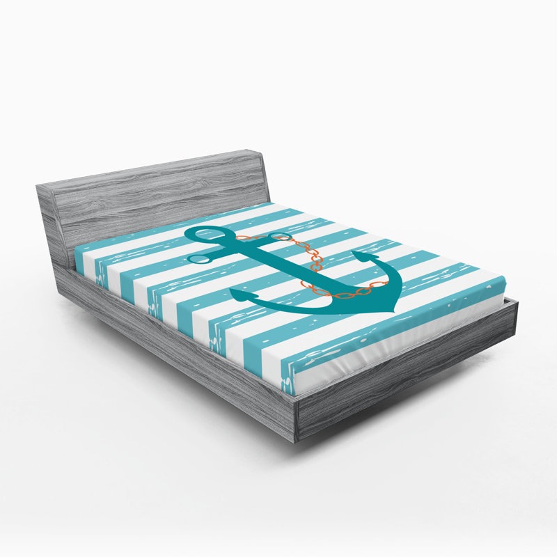 Drap-housse orange Ambesonne, Turquoise / blanc / rayures bleu sarcelle, Drap-housse très grand californien