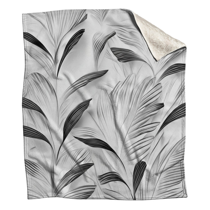 Couvertures texturées à motif de feuilles, L 60 po x H 80 po, Noir blanc