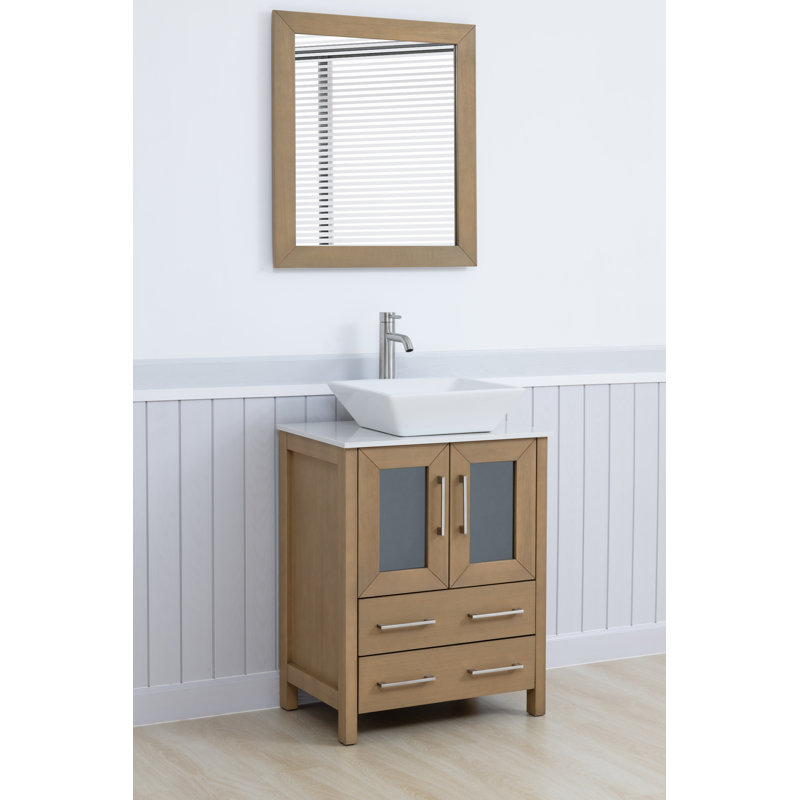  Ensemble de meuble-lavabo simple 24 "avec miroir, Chêne naturel