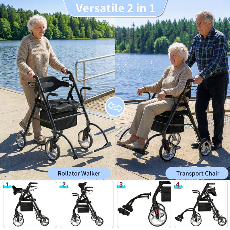 2 In 1 Rollator Walker, Black