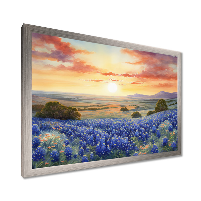 Blue Bonnets Sunset II, reproduction d'art sur toile, H 24 po x l 32 po x P 1 po, Argent