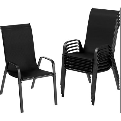 All-Weather Stackable Patio Chairs, Durable Textilene Fabric with Armrests, Sturdy Metal Frame, Ergonomic Quick-Dry Outdoor Dining Chairs for Backyard & Poolside(Black, 6pcs)